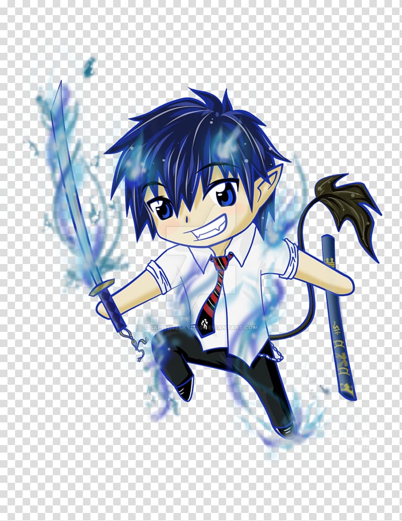 Anime Blue Exorcist Manga Chibi Drawing, blue sky background transparent background PNG clipart