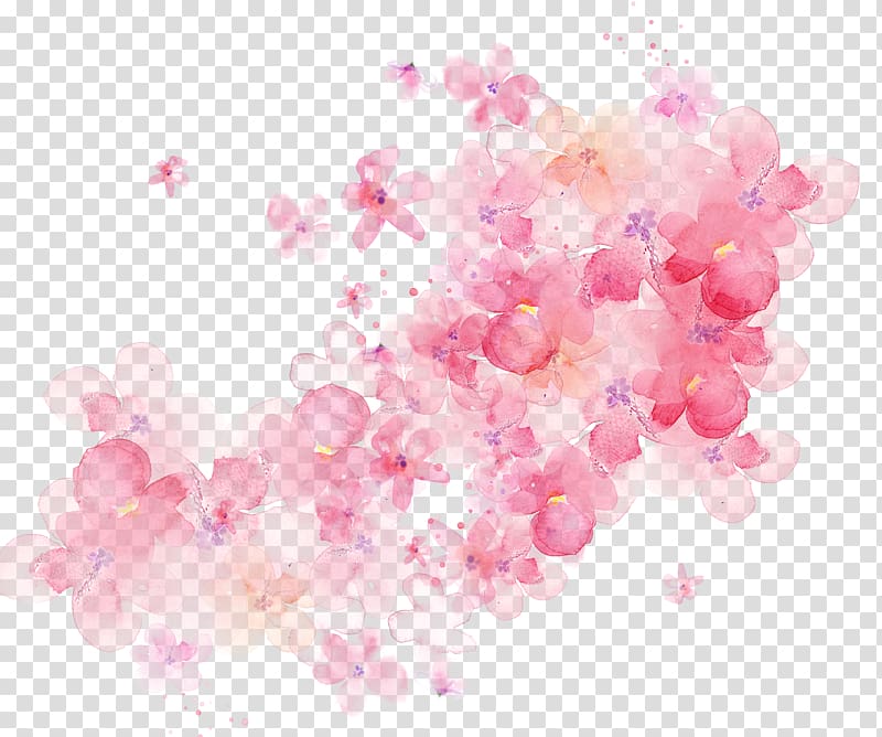 Flower Watercolor painting, Watercolor flowers shading, pink petaled flowers transparent background PNG clipart