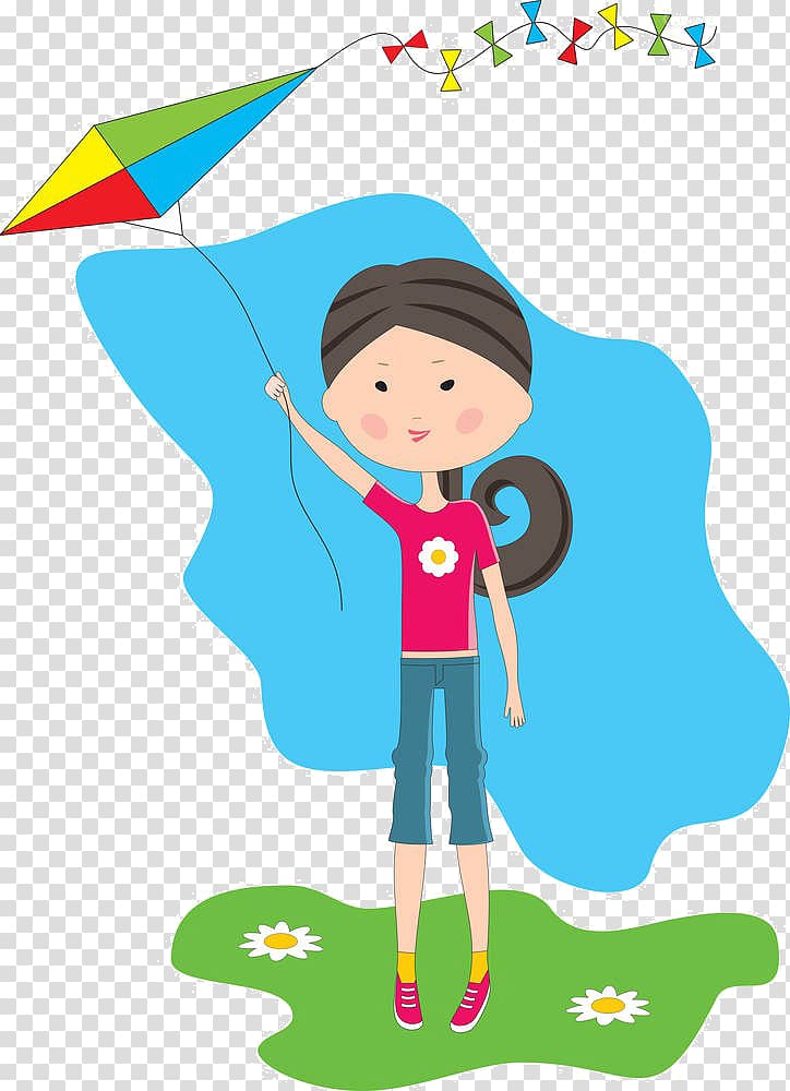 Cartoon Kite Girl Illustration, Cartoon girl kite flying transparent background PNG clipart