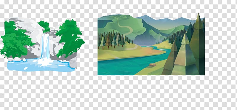 Graphic design Illustration, The ancient ink green mountains and rivers transparent background PNG clipart