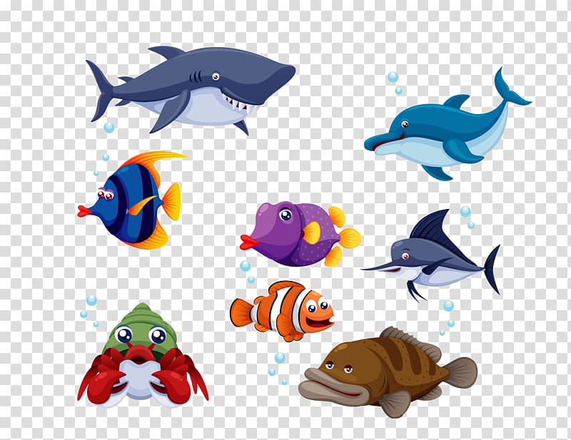 Assorted fish illustration, Fish Cartoon , Cartoon fish transparent  background PNG clipart