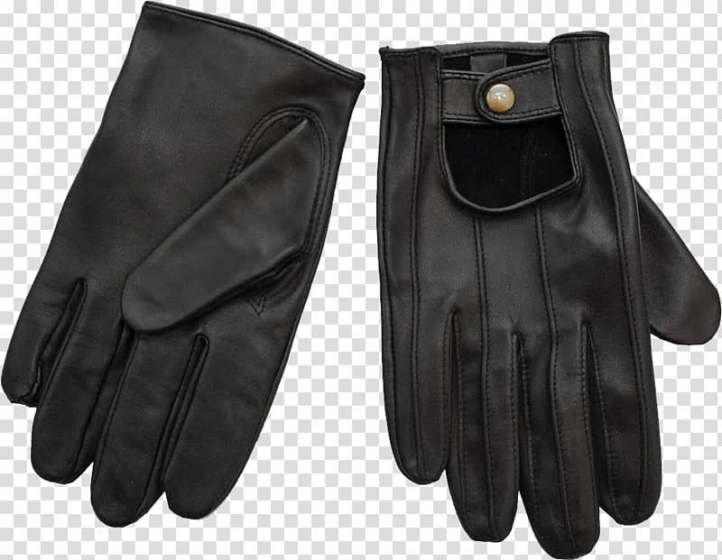 pair of black leather gloves, Leather Gloves transparent background PNG clipart