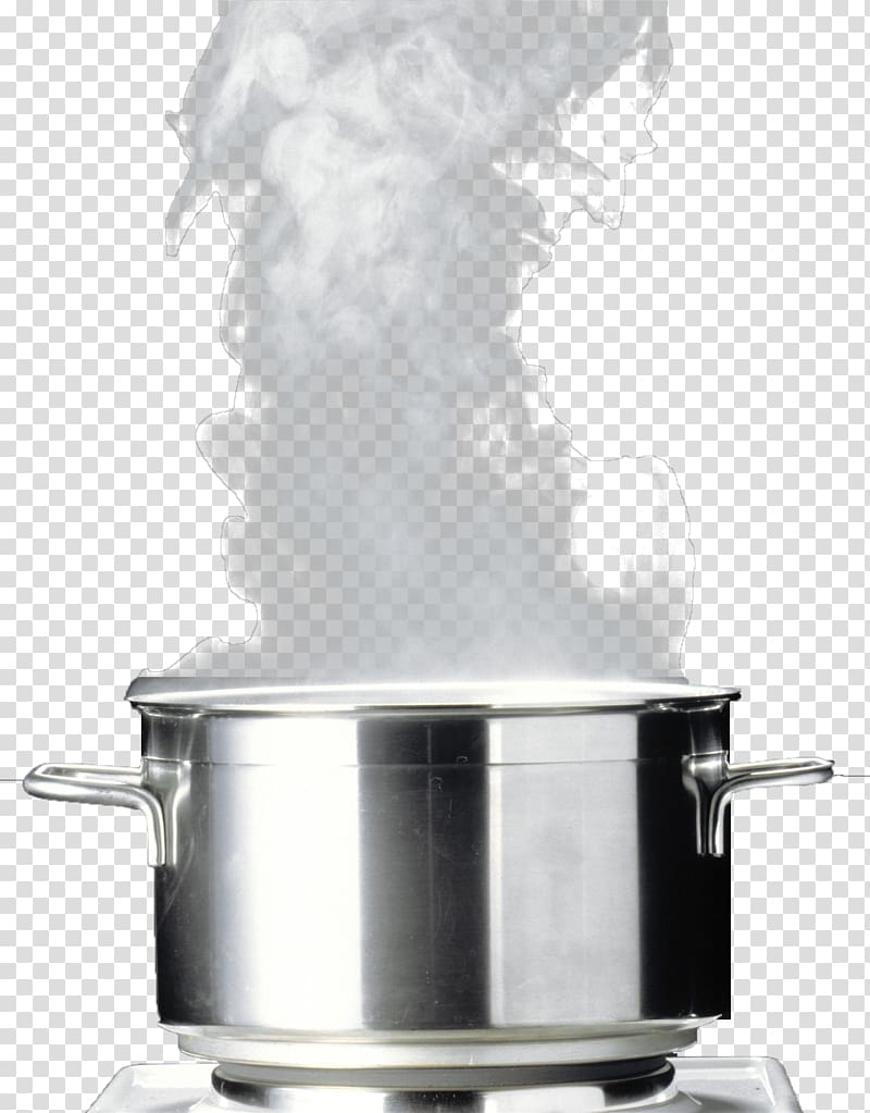 gray stainless steel cooking ware illustration, Soup pot steam transparent background PNG clipart