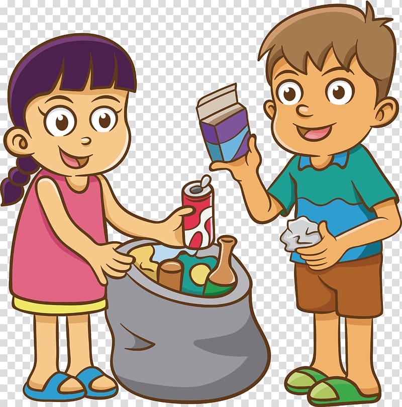 boy and girl holding garbage bag illustration, Recycling bin Waste container Waste sorting, Waste collection of kids transparent background PNG clipart