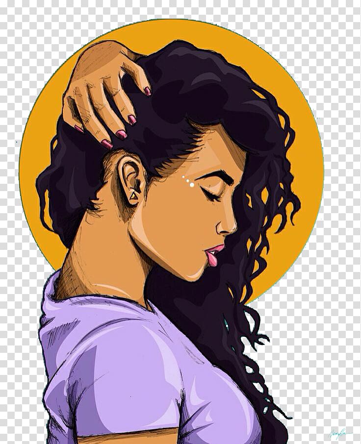 woman fixing hair illustration, Cartoon Drawing Art museum, Black hair woman in profile transparent background PNG clipart