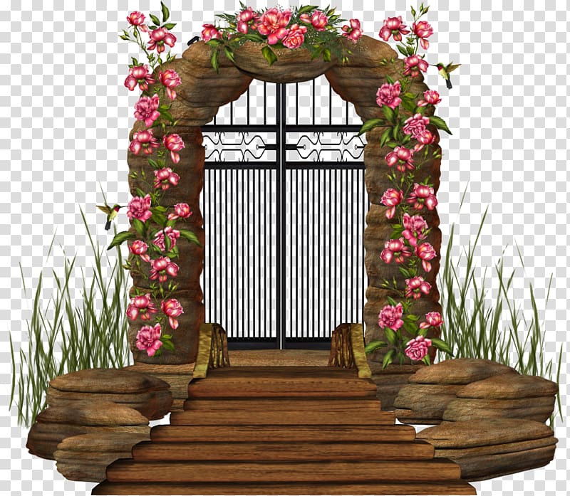 brown and red floral gate art, , iron gate transparent background PNG clipart