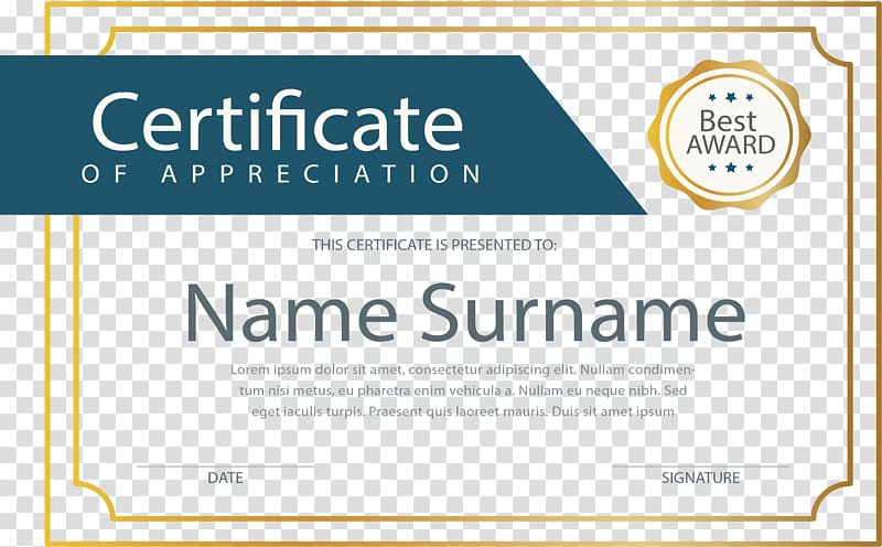 Certificate of appreciation illustration, Public key certificate, Gold border certificate transparent background PNG clipart