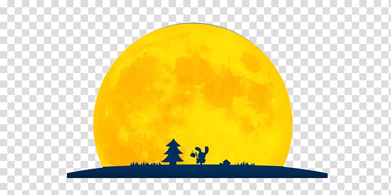 bunny near pine tree and yellow moon , Yellow Moon Mid-Autumn Festival, Mid-Autumn Moon transparent background PNG clipart