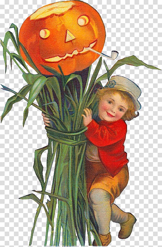 Ellen Clapsaddle Pumpkin Floral design Cut flowers Halloween II, pumpkin transparent background PNG clipart