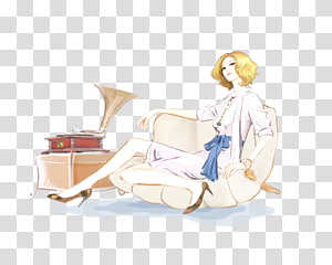 Couch Cartoon Woman, Hand drawn gramophone woman transparent background PNG clipart thumbnail