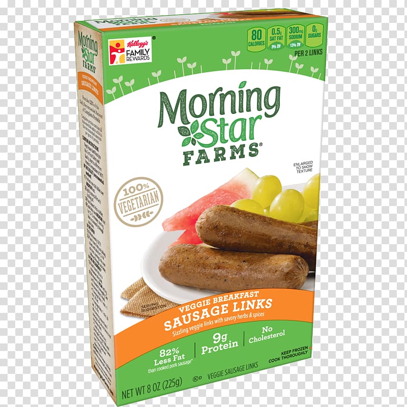 MorningStar Farms Veggie Breakfast Sausage Links Veggie burger Vegetarian cuisine, breakfast transparent background PNG clipart