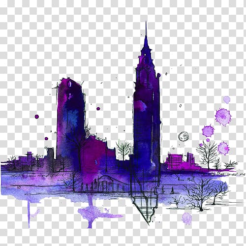 New York City Watercolor painting Drawing Skyline, watercolor sky transparent background PNG clipart
