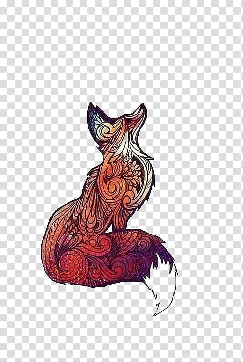 red and purple illustration, Sticker Fox Drawing T-shirt, fox transparent background PNG clipart