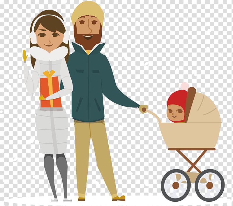 Cartoon Poster Illustration, Parents Stroller poster material transparent background PNG clipart