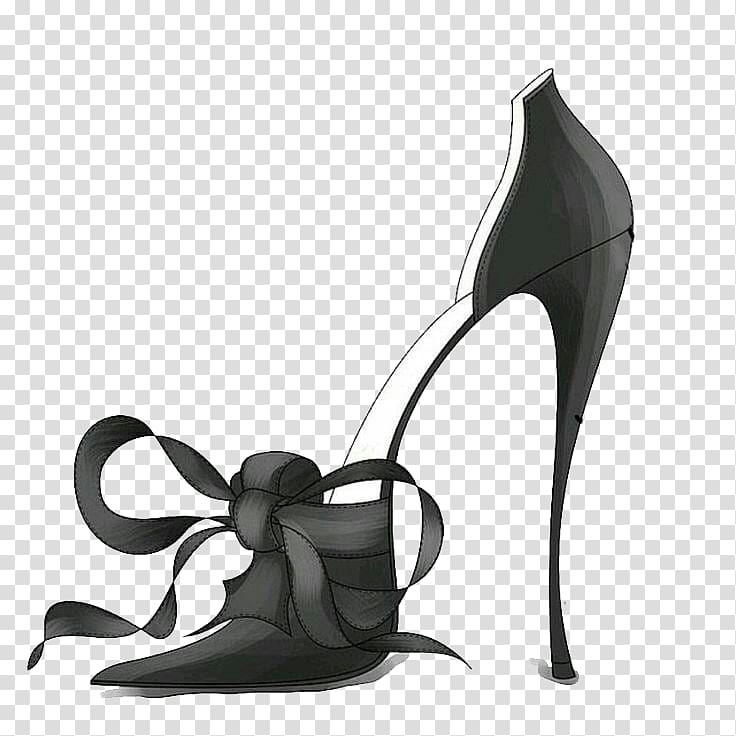 High-heeled footwear Shoelace knot Designer, Black bow heels transparent background PNG clipart