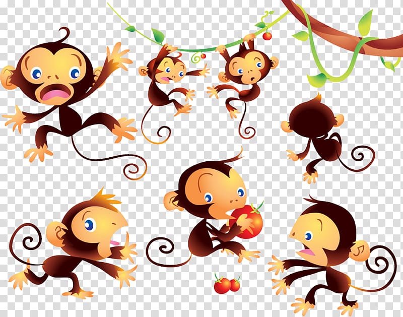 Monkey Cartoon , Cute monkey collection transparent background PNG clipart