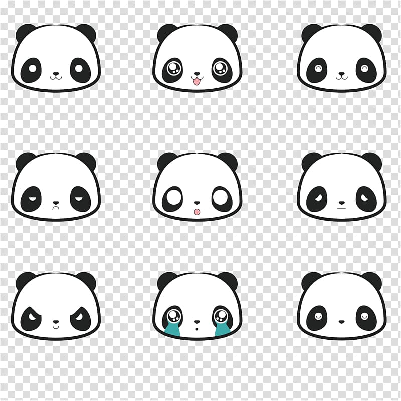 several panda emojis, Giant panda Cuteness, Cute panda face material transparent background PNG clipart