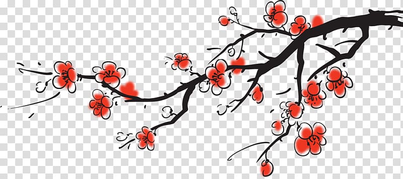 Chinese painting Euclidean , Red plum blossom transparent background PNG clipart