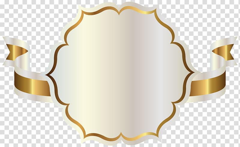 Ribbon , White Label with Gold Ribbon , white and gold ribbon illustration transparent background PNG clipart