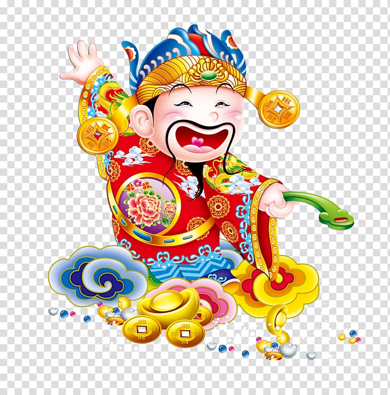 Lunar New Year Caishen Chinese New Year, Cartoon god of wealth transparent background PNG clipart