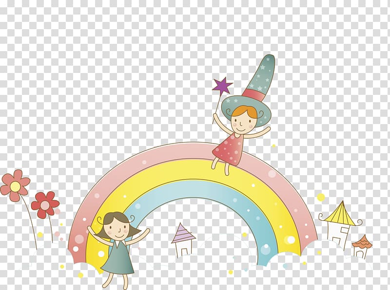 Cartoon Illustration, Look over the rainbow transparent background PNG clipart