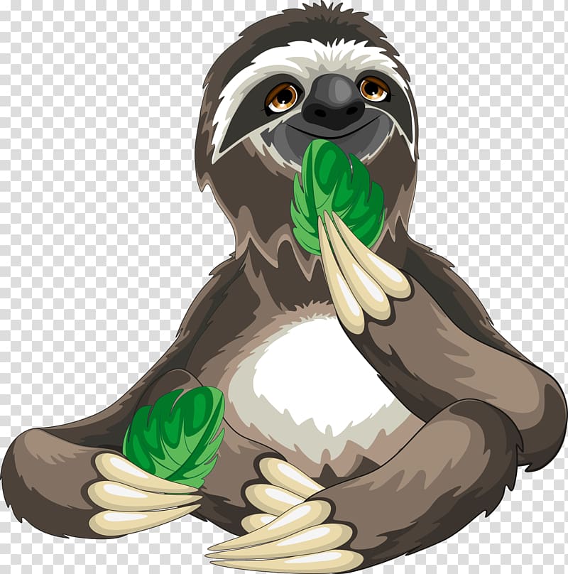 sloth , Sloth Cartoon , Sloths eat leaves transparent background PNG clipart
