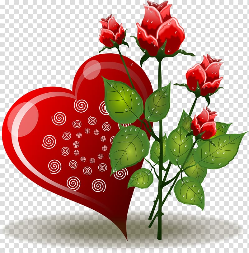 red rose and heart illustrations, Heart Rose Flower Valentines Day , Red Rose Love transparent background PNG clipart