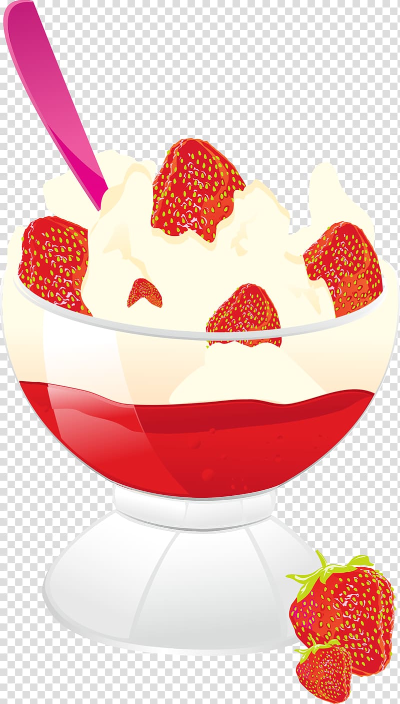 Ice cream Sundae Smoothie Milkshake Frozen yogurt, Hand painted strawberry pudding ice cream cup transparent background PNG clipart