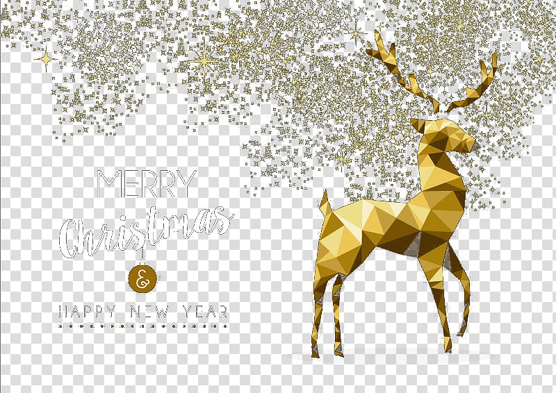 Reindeer Christmas Geometry, Golden Christmas reindeer transparent background PNG clipart