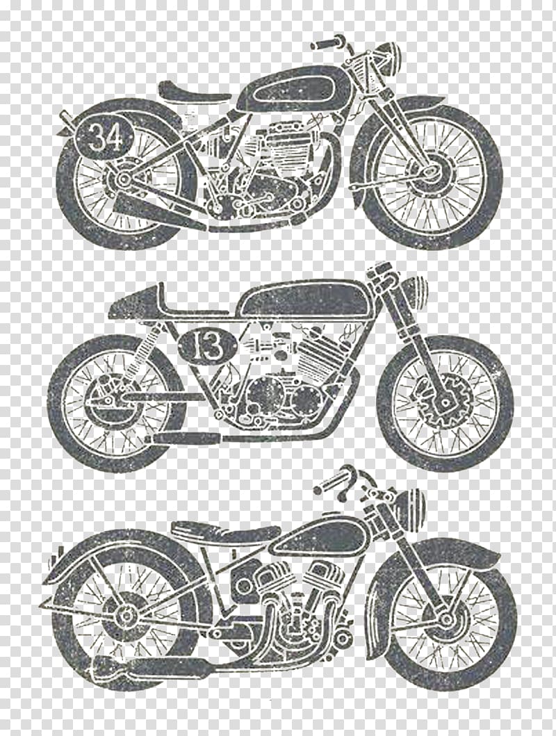 three black motorcycles , Motorcycle Chopper , Vintage Motorcycle transparent background PNG clipart