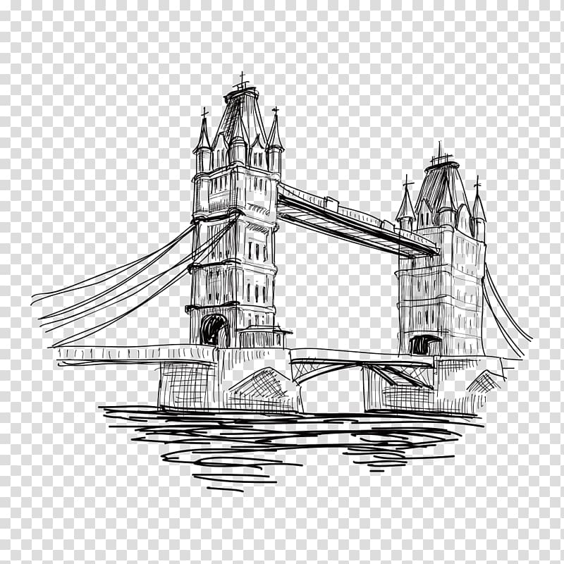 Tower Bridge illustration \], Eiffel Tower Drawing Illustration, Bridge transparent background PNG clipart