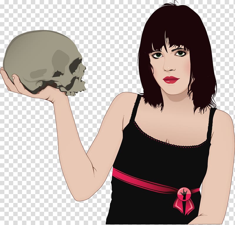 Illustration, Holding a skull cool girls transparent background PNG clipart
