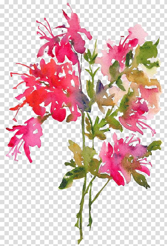 pink petaled flowers with green leaf, Watercolour Flowers Watercolor painting Art, leaf transparent background PNG clipart