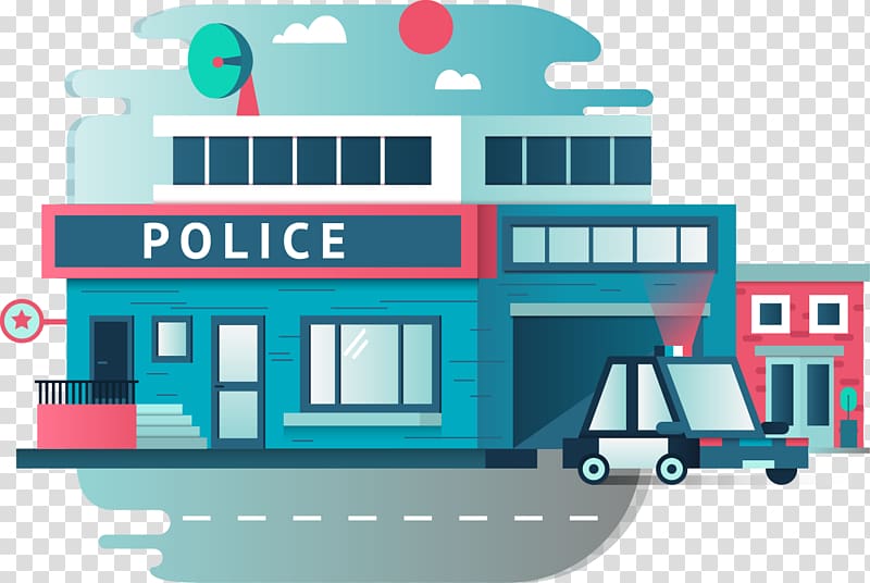 blue and red Police station art, Police station Police officer Building, Cartoon Police pattern transparent background PNG clipart