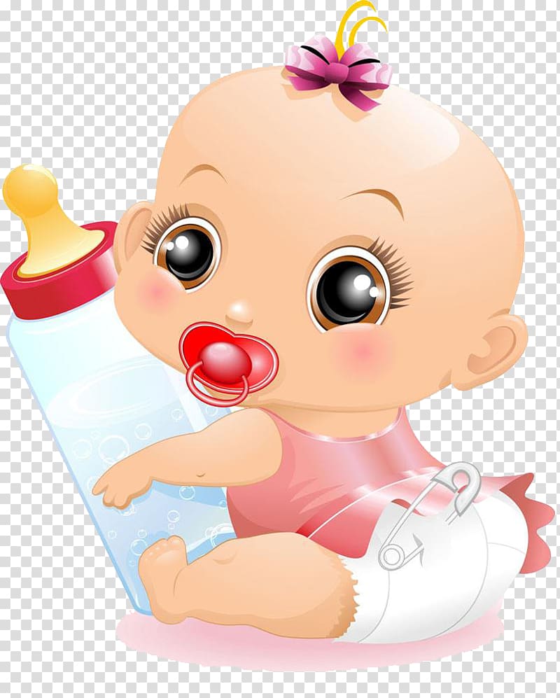 baby holding feeding bottle art, Infant Cartoon Child, Tie a bow tie cartoon girl holding the bottle transparent background PNG clipart