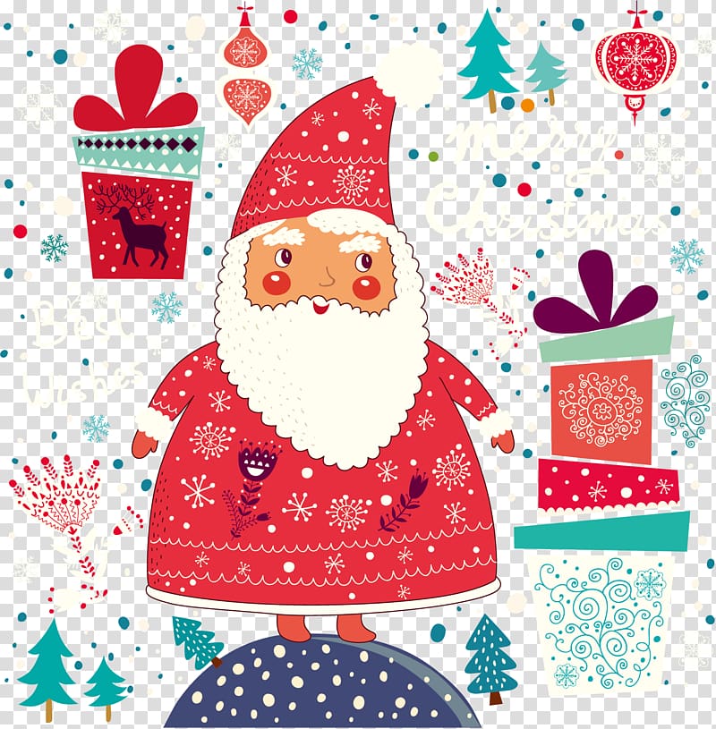 Santa Claus Christmas tree Illustration, Hand painted Santa Claus transparent background PNG clipart