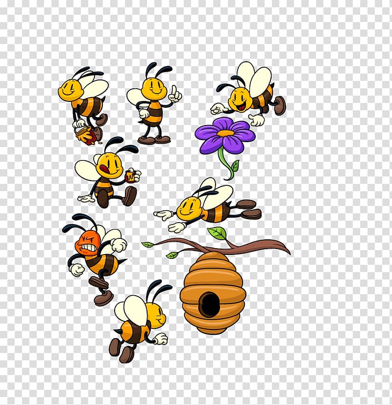 Beehive Hornet Cartoon, Honey bees transparent background PNG clipart