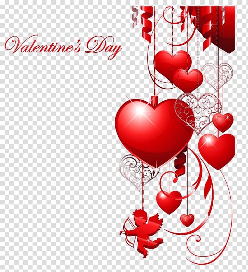 Valentine's Day Heart , Valentines Day Decor with Hearts and Cupid , red Valentines Day illustration transparent background PNG clipart