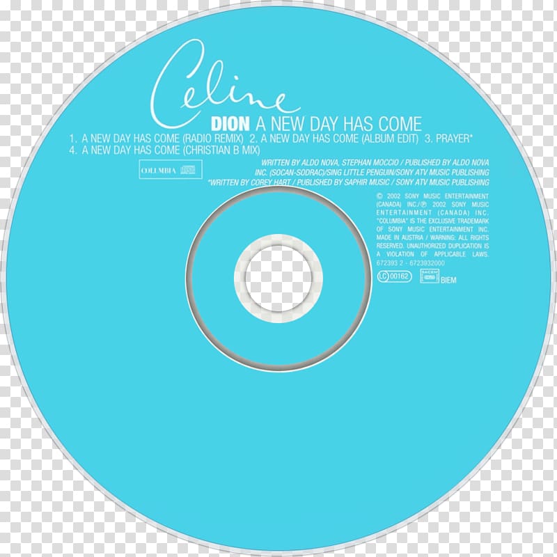 Compact disc A New Day... A New Day Has Come Music Miracle, celine dion transparent background PNG clipart