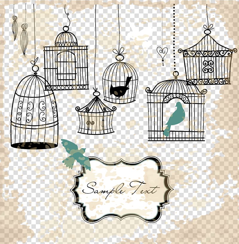 black birdcages illustration, Birdcage Domestic canary, bird cage and birds transparent background PNG clipart