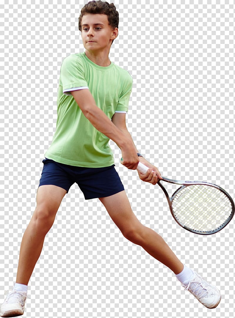 boy holding black and white tennis racket, Tennis Centre Racket Tennis ball, Tennis player boy transparent background PNG clipart