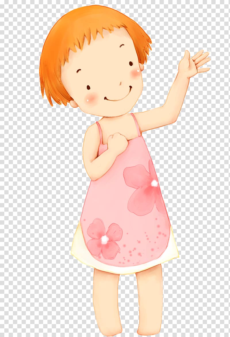 Girl Cartoon Illustration, A short hair girl with a pink skirt transparent background PNG clipart