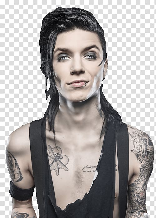 man wearing black sleeveless top, Andy Biersack Smiling transparent background PNG clipart