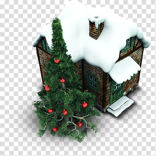 snow covered house figurine, fir evergreen christmas ornament pine family tree, Xmas House transparent background PNG clipart