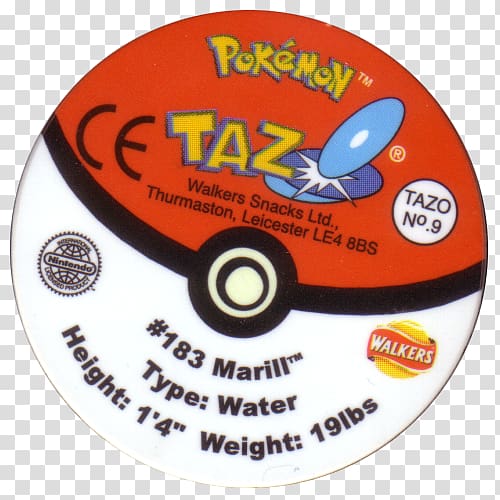 Milk caps Tazos Pokémon Tasmanian Devil Marill, pokemon transparent background PNG clipart