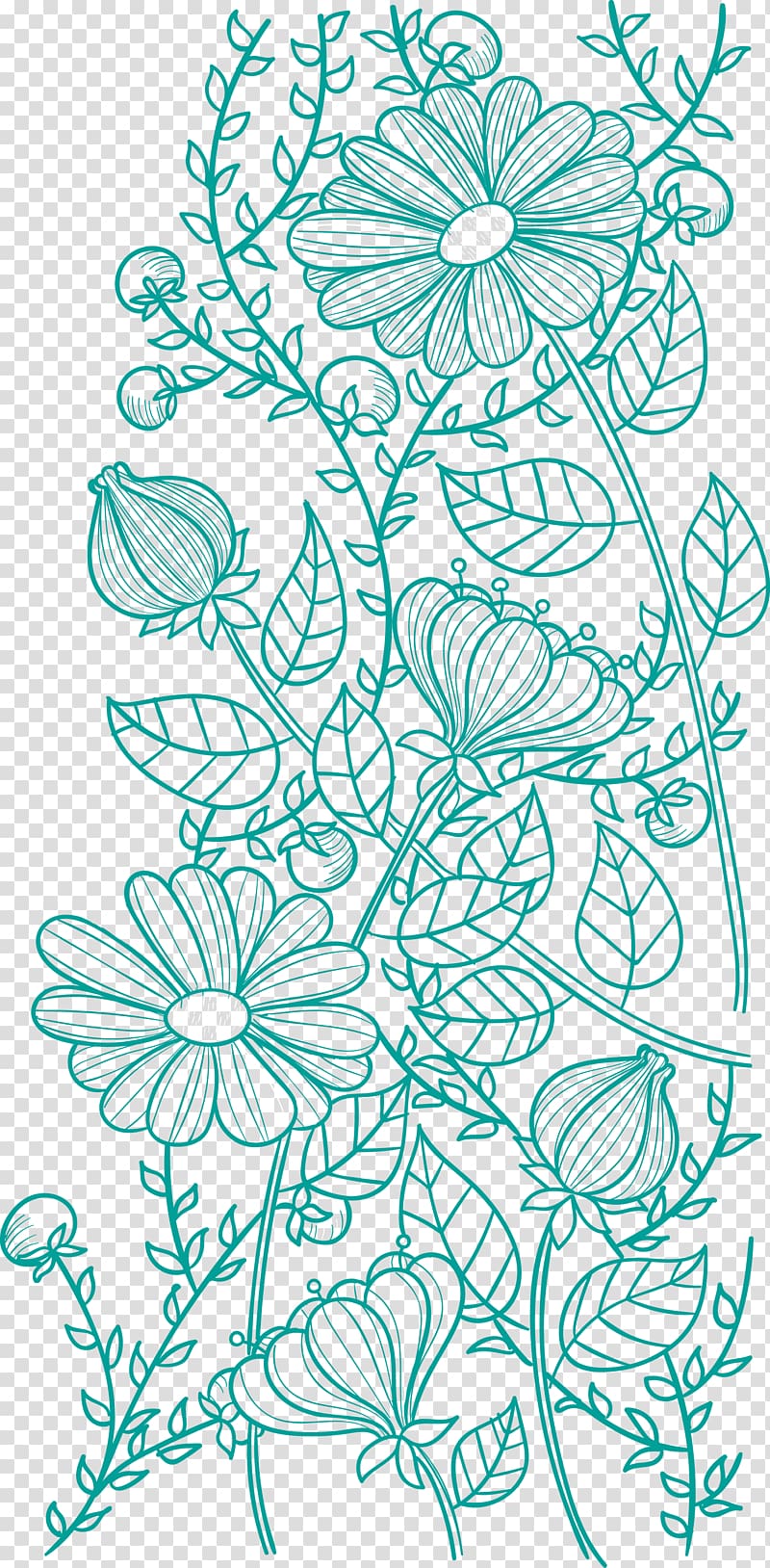 Teal flower sketch illustration, Flower Pattern, Flower pattern