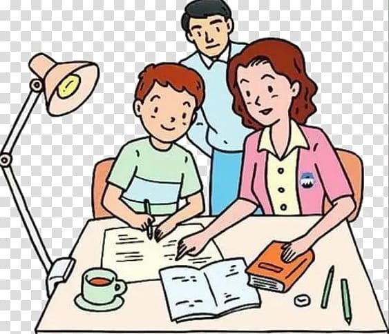 Homework Child Illustration, The parents tutoring homework transparent background PNG clipart
