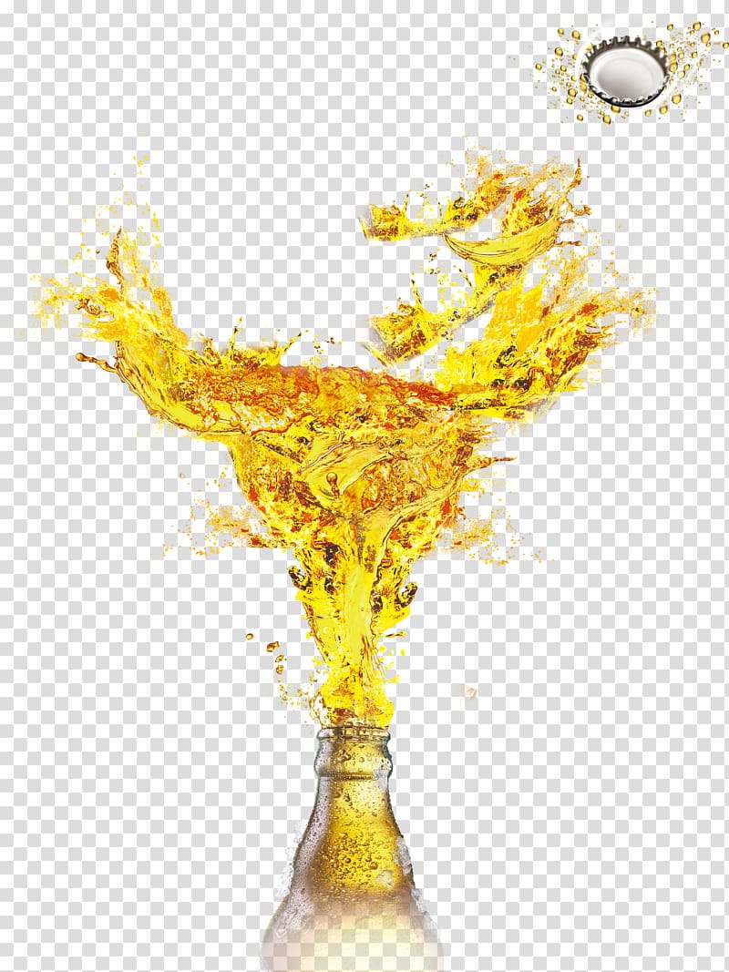 Beer head Beer glassware , Beer splash, time lapse of yellow liquid splashing from bottle transparent background PNG clipart