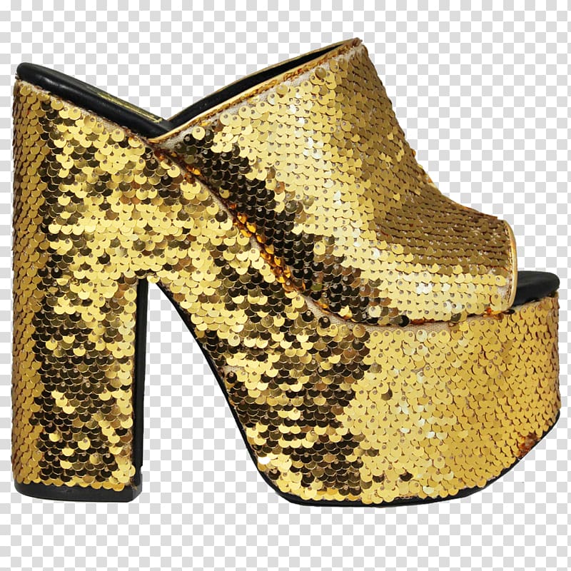 High-heeled shoe, gold sequins transparent background PNG clipart