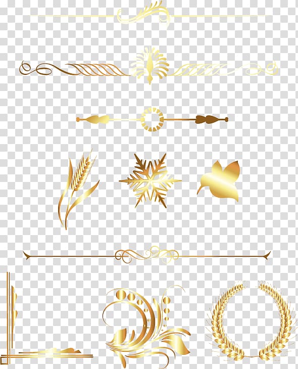 assorted-shape gold decal illustration, golden division line transparent background PNG clipart
